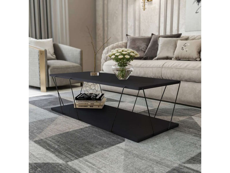 Table basse table de salon bois mdf mélaminé anthracite avec cadre métal l 120 cm industriel  - Conforama A