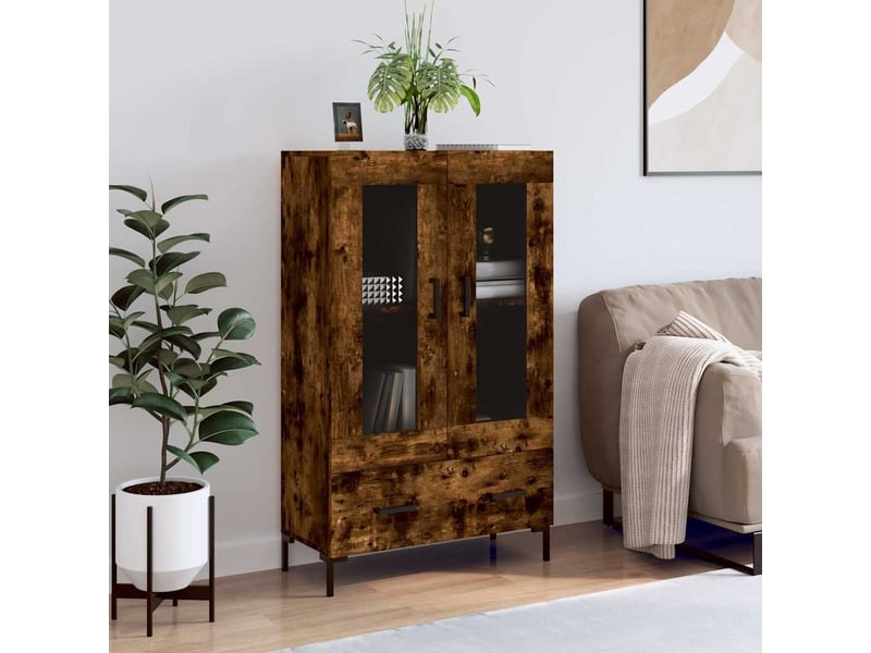  Buffet haut - bahut - meuble de rangement chêne fumé 69,5x31x115 cm bois d'ingénierie  - Conforama B