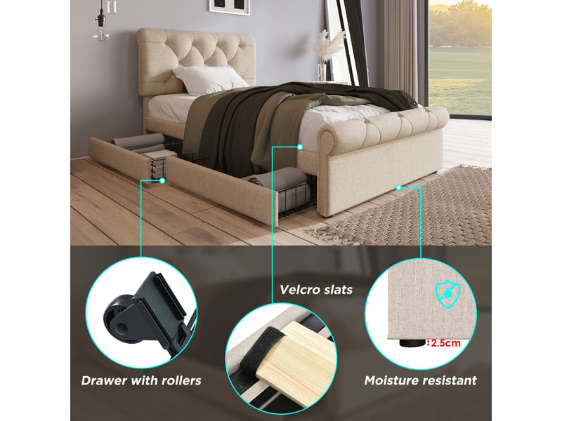  Lit coffre 90 x 200 cm, 2 tiroirs, tête réglable, naturel, sans matelas  - Conforama D