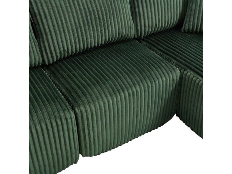  Canapé d’angle, canapé 2 places avec poches latérales, porte-gobelets, 5 coussins, en velours, vert  - Conforama E