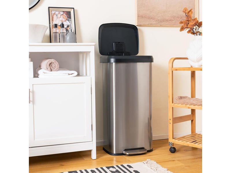 68l poubelle à pédale, poubelle en acier inoxydable avec couvercle à fermeture douce, compartiment désodorisant, poubelle de cuisine anti-odeur  - Conforama D