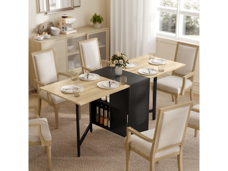  Table de salle à manger pliante à abattants, 4 compartiments, 3 configurations pour cuisinesalon, 169 x 60 x 75 cm, naturelfoncé  - Conforama C