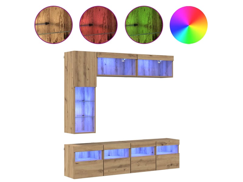 Meuble tv - banc tv - meuble de rangement 7 pcs chêne artisanal bois d'ingénierie - Conforama D