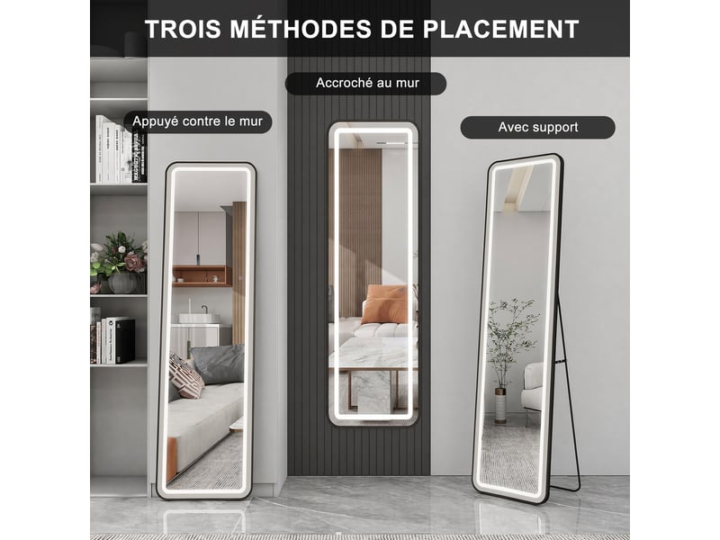  Miroir 150×40 cm –  lumières led dimmables – verre hd antidéflagrant –  cadre doré – cadre en aluminium pour chambre à coucher  - Conforama E
