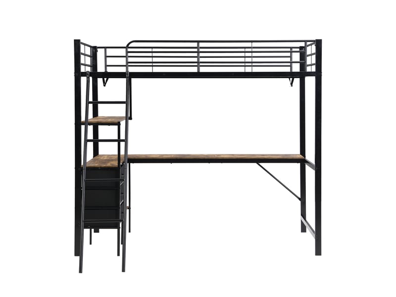 Lit mezzanine noir avec rangement et cadre métal - Conforama R