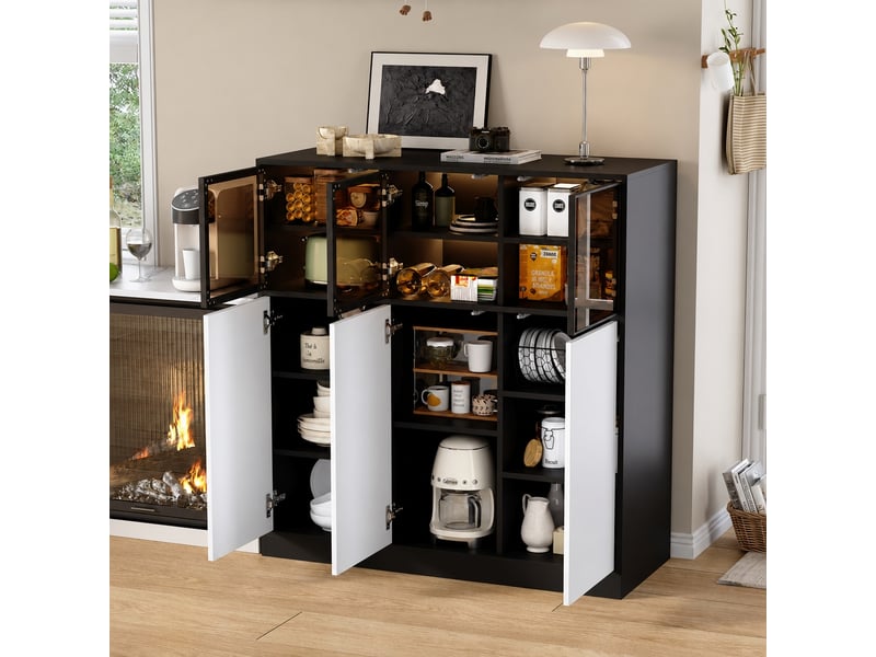  Buffet de rangement avec portes vitrées et éclairage led, 100 x 40 x 105 cm  - Conforama B
