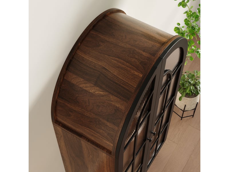  Buffet de cuisine haut noir, meuble rangement avec portes en verre et éclairage led, structure mdf pour salon ou entrée  - Conforama D