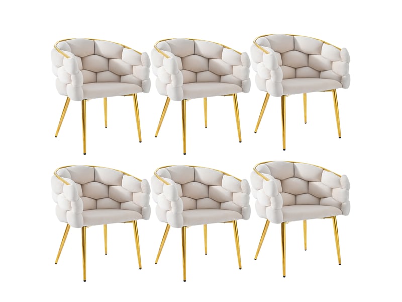  Lot de 6 chaises de salle à manger 44x41x74 cm – beige – velours et pieds métalliques dorés réglables  - Conforama A