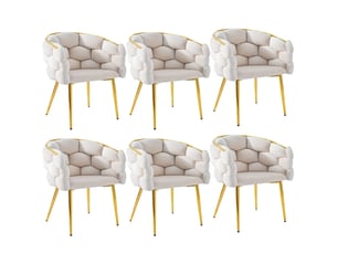 Lot de 6 chaises de salle à manger 44x41x74 cm – beige – velours et pieds métalliques dorés réglables