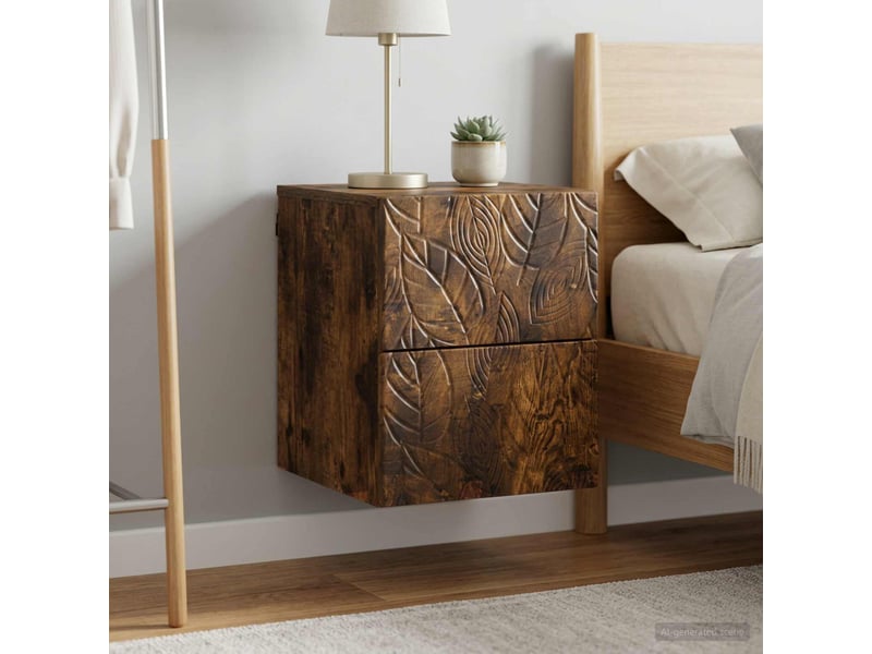  Table de chevet - cabinet de chevet - table de nuit mural 2 pièces chêne fumé 34,5 x 33 x 40 cm  - Conforama B