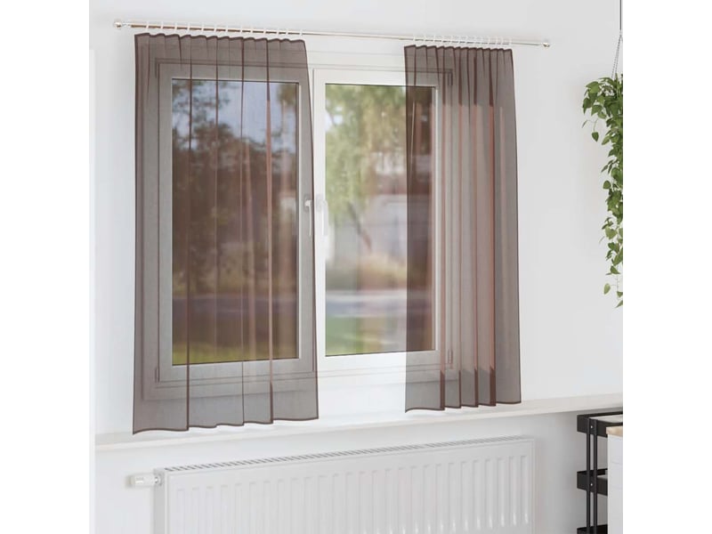  Lot de 2 rideaux en voile, voilages avec passe-tringles marron cf44470  - Conforama B