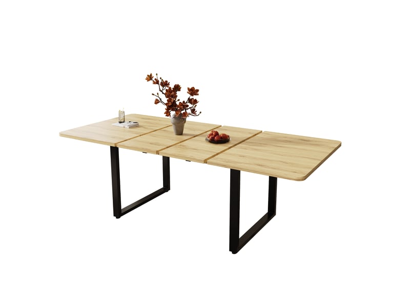 Table à manger extensible 140180220x80 cm, rectangulaire, 6-10 personnes, pieds en métal, table de cuisine et salle à manger - bois naturel - Conforama A