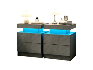 Lot de 2 tables de chevet led 50 x 36 x 53 cm – gris foncé – 2 tiroirs de rangement – style moderne
