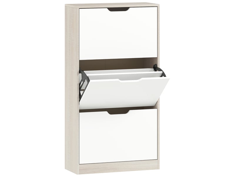  Meuble à chaussures design bicolore effet bois clair blanc 3 portes  - Conforama A