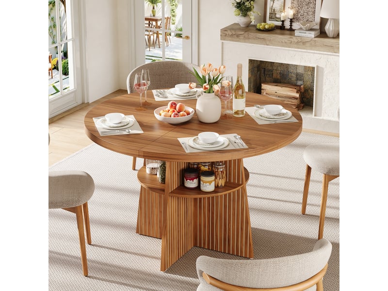  Table de cuisine ronde avec allonge bois foncé - 110x110-150max.cm mdf  - Conforama D