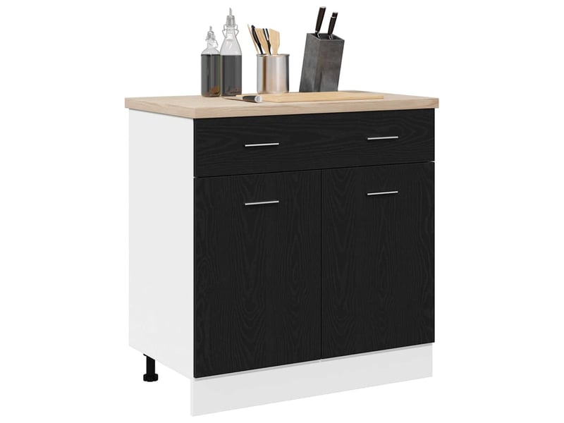 Meuble de rangement cuisine, armoire suspendue chêne noir 80x46x81,5cm  - Conforama C