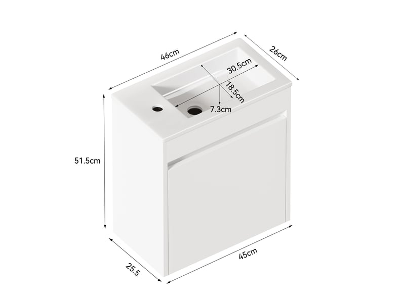 Meuble de salle de bain blanc de 46 cm - meuble de rangement spacieux - 1 porte avec fermeture douce - Conforama E