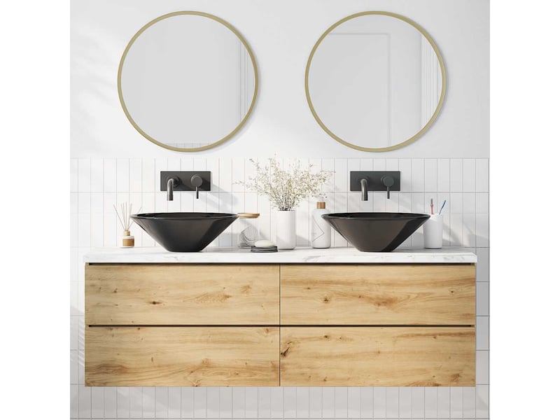  Lot de 2 lavabos, vasque à poser noir brillant ø42x14 cm céramique cf65689  - Conforama C