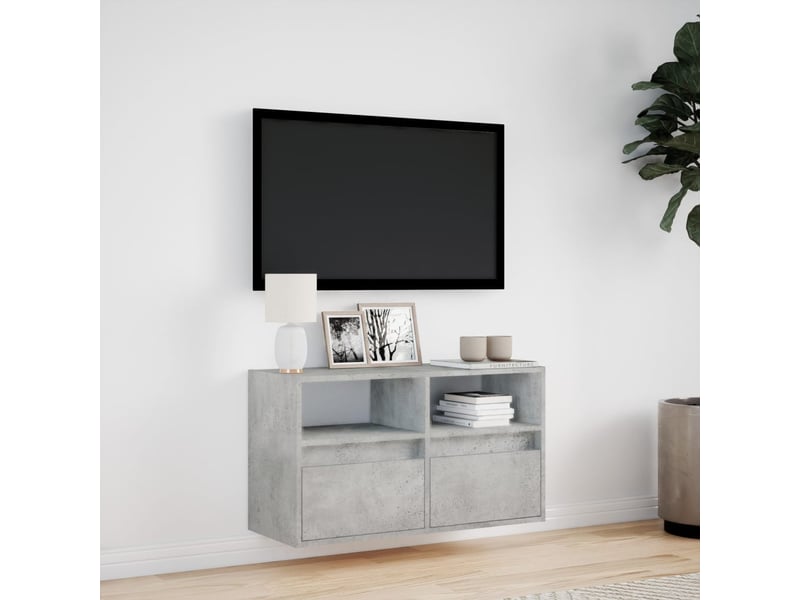 Meuble tv - banc tv - meuble de rangement mural avec lumières led gris béton 80x31x45 cm - Conforama D