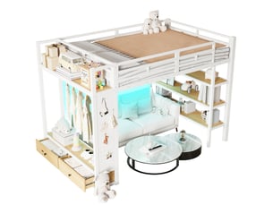 Lit mezzanine 140x200 cm   234x148x165cm coloris blanc