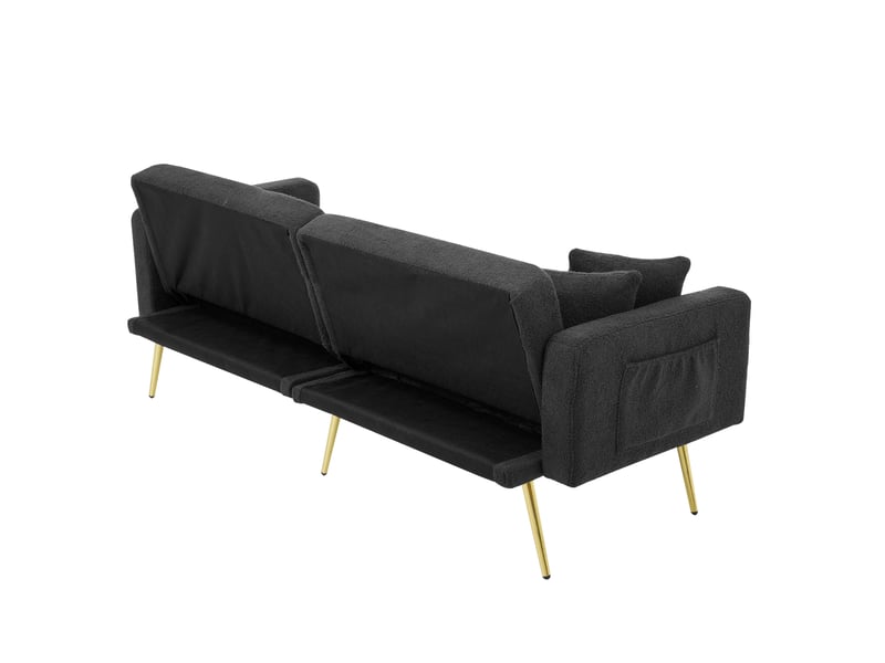  Canapé droit convertible 2 places 175 cm gris antique en sherpa, dossier 3 positions, poches latérales et pieds dorés Fay Lum - Conforama D