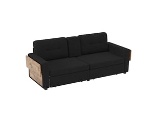 Canapé 2 places en chenille avec rangement intégré, table d’appoint réglable et porte-gobelets - noir