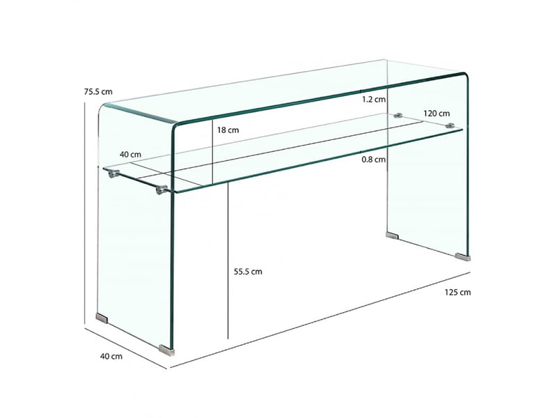 Console rectangulaire l. 125 cm verre trempé et étagère vitrée - ice 65287022 - Conforama D