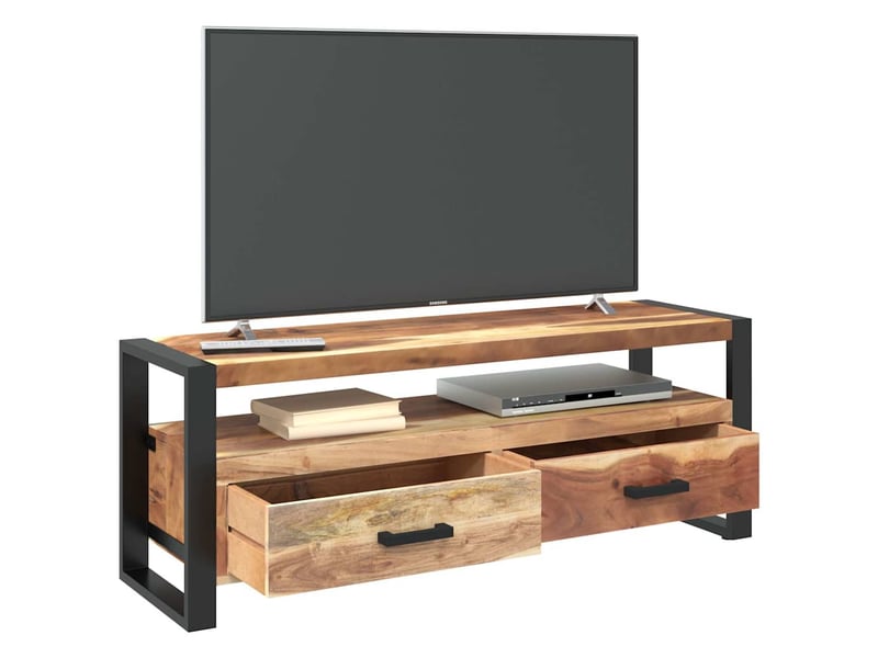 Meuble tv - banc tv - meuble de rangement 120x35x45 cm bois massif avec finition miel  - Conforama C