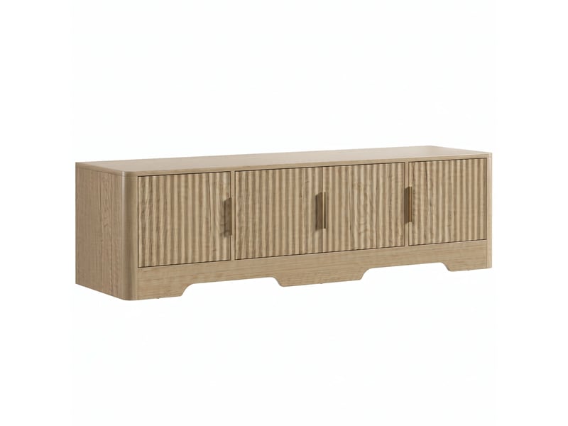  Meuble tv 140 cm design effet bois clair 4 portes cannelées 3 étagères  - Conforama A