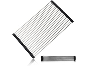 Égouttoir pliable égouttoir à vaisselle en acier inoxydable robuste pour vaisselle, assiettes, tasses, bouteilles (noir)