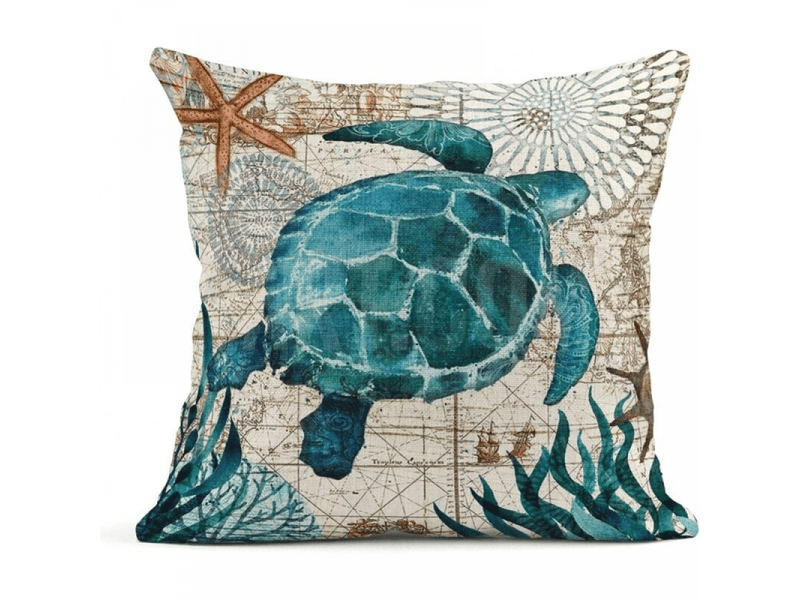 Lot de 4 housse de coussin - 18 x 18 cm lot de 4 housses de coussin sur le thème de l'océan bleu nautique ctier pieuvre hippocampe tortue baleine style méditerranéen taies d'o, 45,7 x 45,7 cm - Conforama B