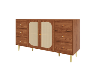 Buffet en rotin 160 cm meuble de rangement avec tiroirs et portes mdf marron pour salon cuisine