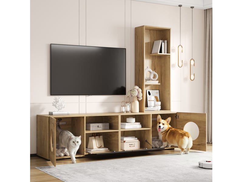  Meuble tv avec espace, niches ouvertes, portes et étagère haute, pour salon, noir naturel, 185 × 40 × 162 cm  - Conforama C