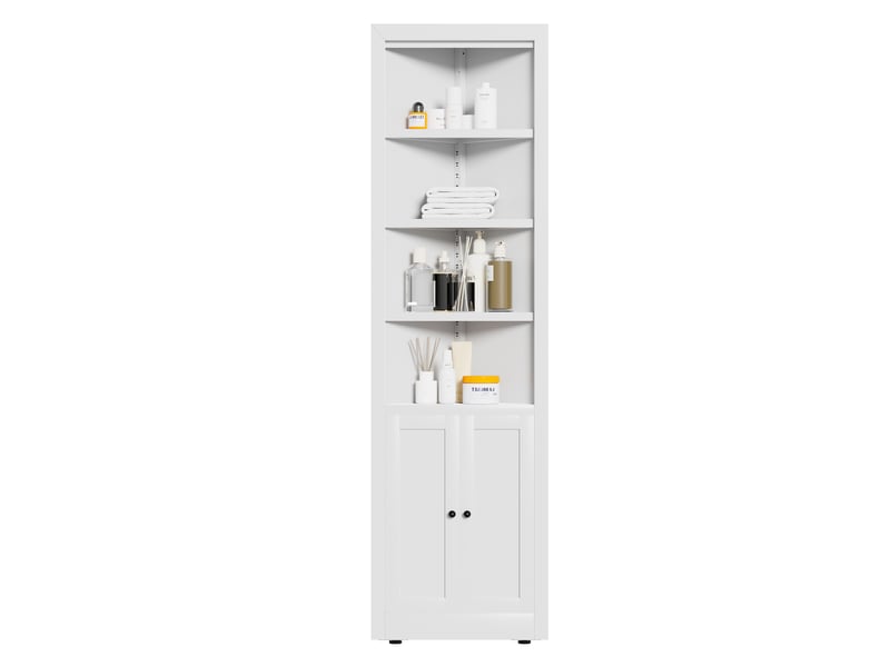  Armoire d'angle blanc 2 portes, 5 niveaux et tablettes réglables, armoire métallique autoportante gain de place  - Conforama A