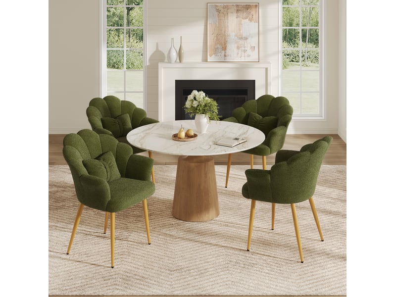  Lot de 4 fauteuils 64x65,5x85 cm à dossier floral, pieds en métal doré, verts  - Conforama B