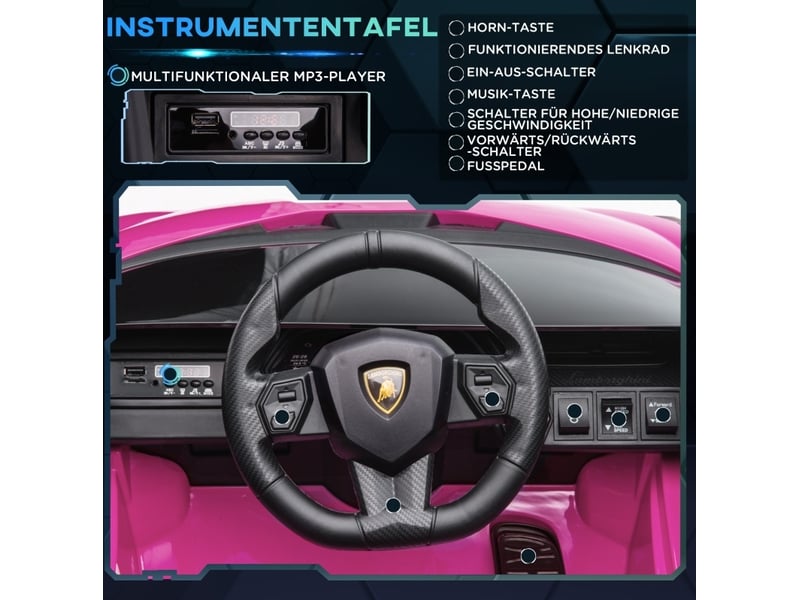  Voiture électrique enfant lamborghini 108x62x40 cm avec télécommande rose  - Conforama E