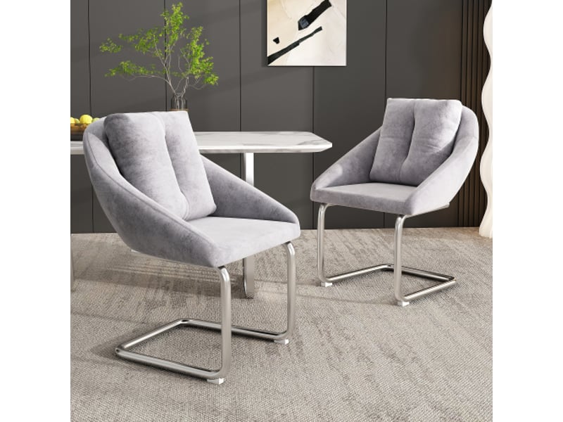 Lot de 4 chaises de salle à manger en velours gris, coussins inclus, chaises pivotantes, de luxe pour salon et chambre - Conforama B