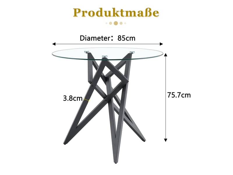  Table basse ronde 85x85x75,7 cm plateau en verre trempé structure géométrique métal noir  - Conforama E