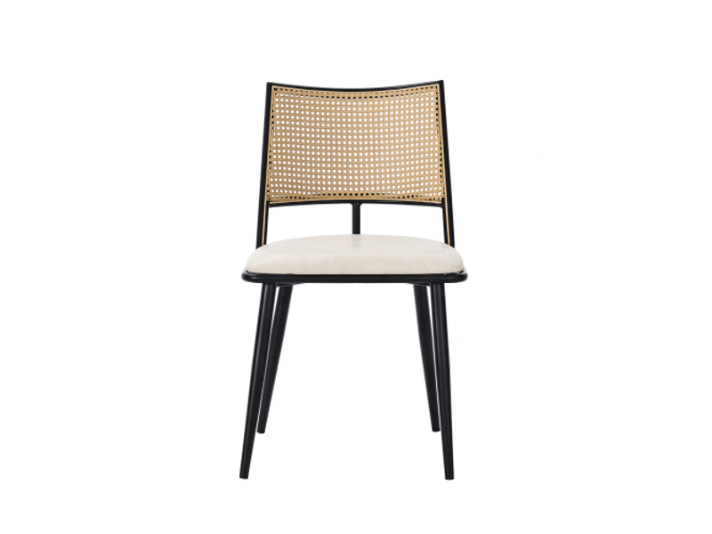  Lot de 4 chaises pu noir et rotin - design moderne et confortables pour salle à manger ou chambre  - Conforama A