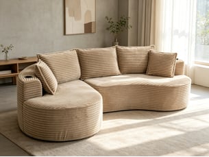 Canapé incurvé modulaire, porte-gobelet et poche de rangement, coussins inclus, velours, 250 × 152 × 82 cm, kaki