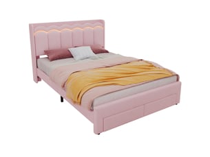 Lit avec rangement 140x200 cm DZMDIP coloris rose