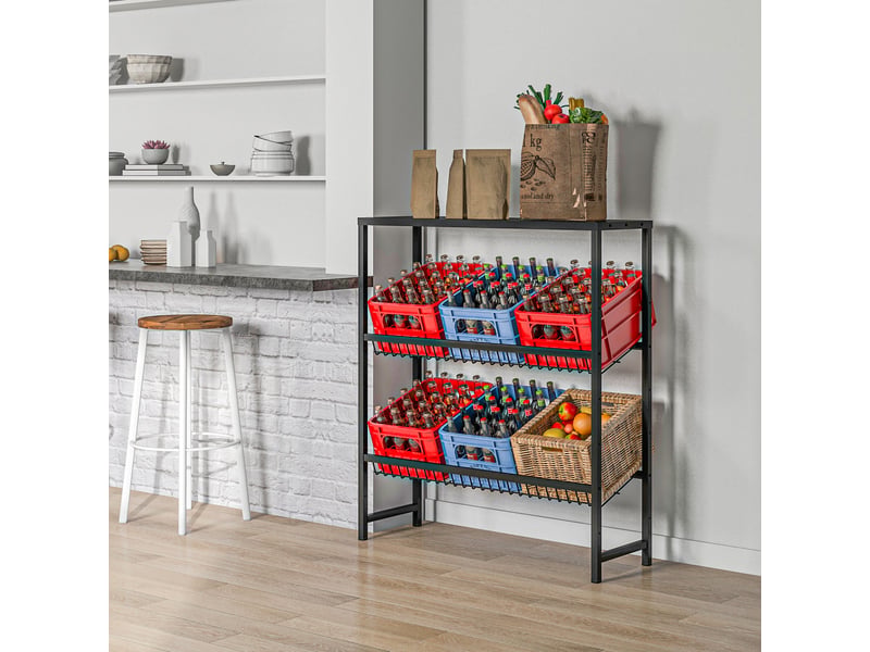  Étagère de rangement réglable en hauteur, en métal robuste, design compact, capacité de charge de 210 kg, noire  - Conforama D