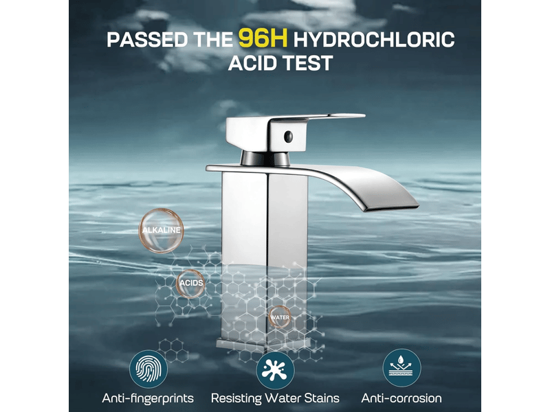  Robinet de salle de bain - cascade - mitigeur de lavabo - acier inox chromé - deux voies - design moderne  - Conforama C