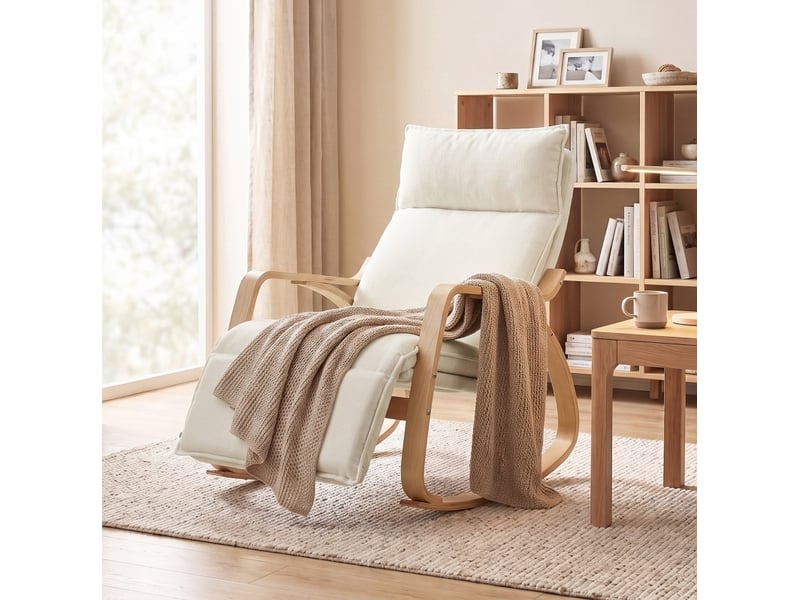  Fauteuil à bascule modenvie avec repose-pieds réglable 5 positions 106 x 67 x 92 cm crème blanc  - Conforama D