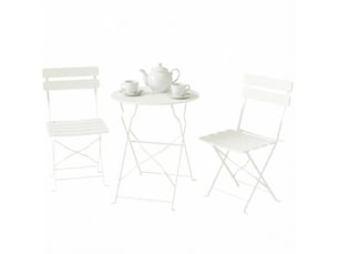 Salon de jardin pliant 3 pièces en métal beige, table ronde et 2 chaises