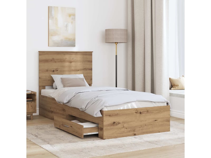  Lit simple- lit adulte -  cadre de lit chêne artisanal 90 x 200 cm bois d'ingénierie  - Conforama B