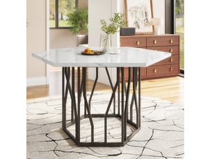 Table à manger hexagonale 115,5 x 100 cm en mdf effet marbre, noir et blanc