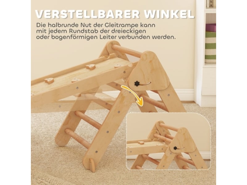 Structure d’escalade 7 en 1 en bois, arche, échelle, rampe, mur, toboggan, pliable, 1,5-4 ans - Conforama E