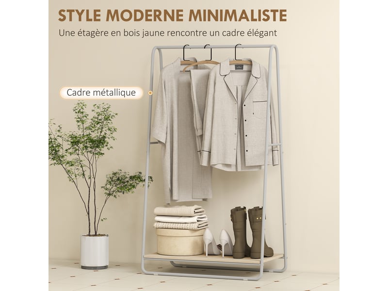  Portant à vêtement 3 en 1, portemanteau avec porte-chaussures, gris, tringles supérieures et latérales  - Conforama E