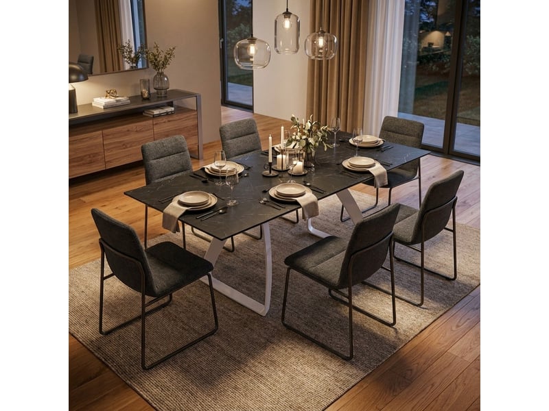 Table extensible en hpl jusqu'à 12 places 170270x90 grayson - noir - Conforama B